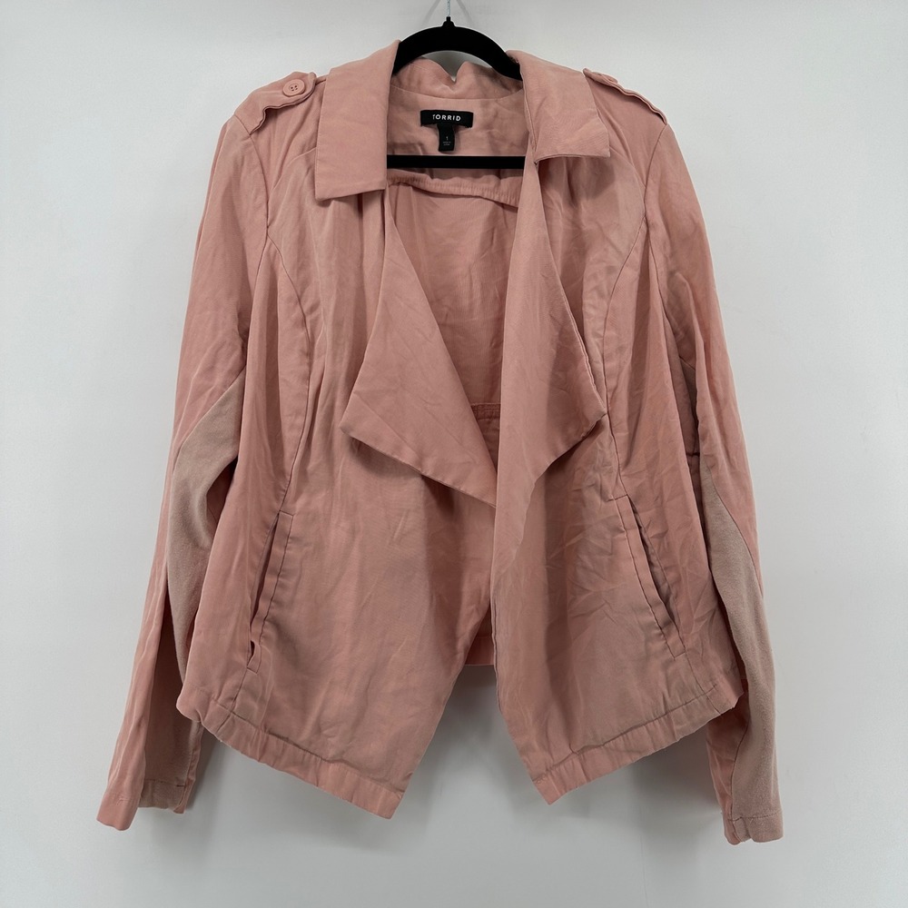Torrid Dusty Rose Draped Open Front Peplum Back Jacket Size 1 1X 11458334